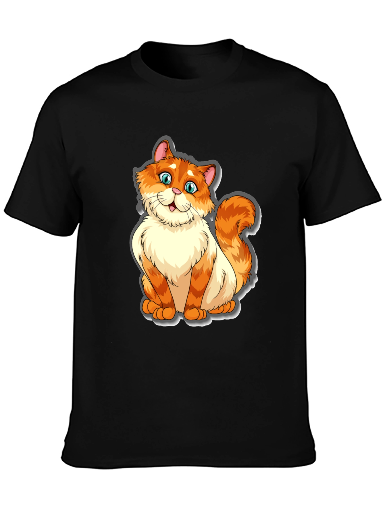 Camiseta Negra con Diseño de Gato Naranja