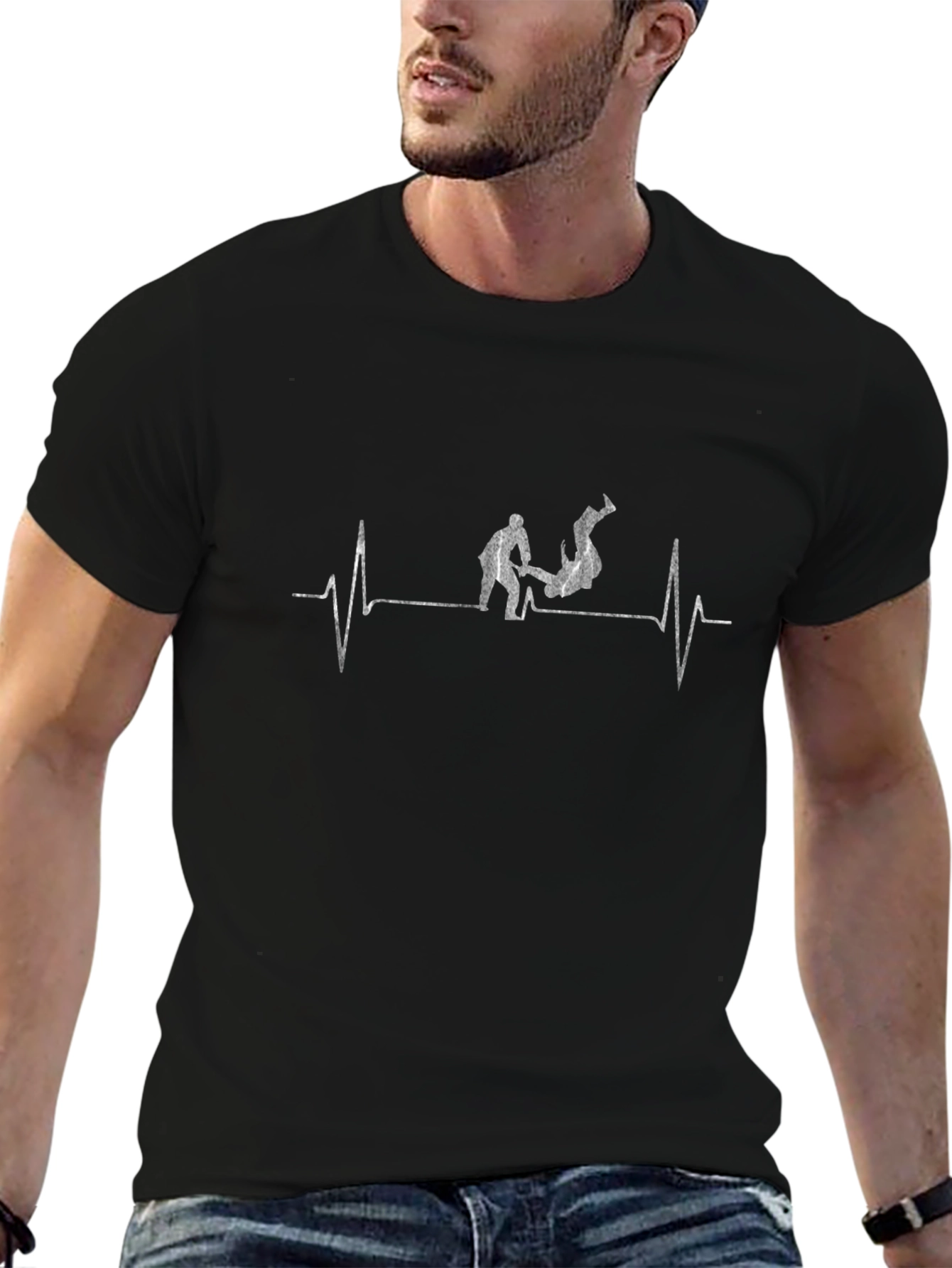 Camiseta Negra Jiu-Jitsu Ritmo Cardíaco
