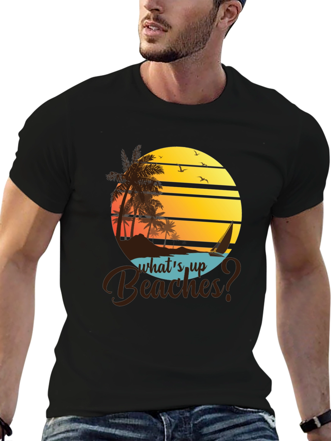 Camiseta Negra Playa Atardecer