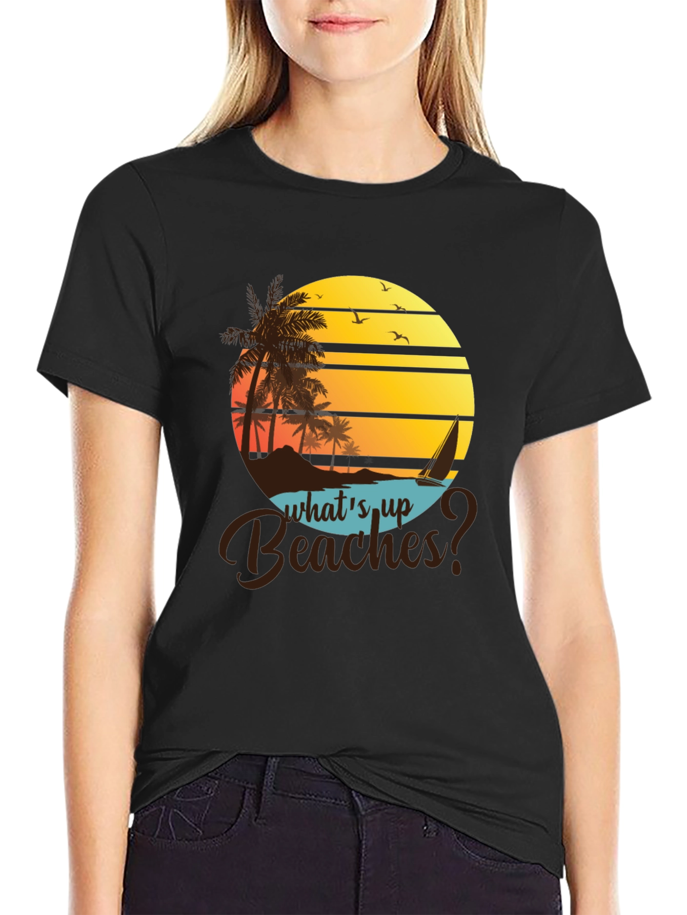 Camiseta Negra Playa Atardecer