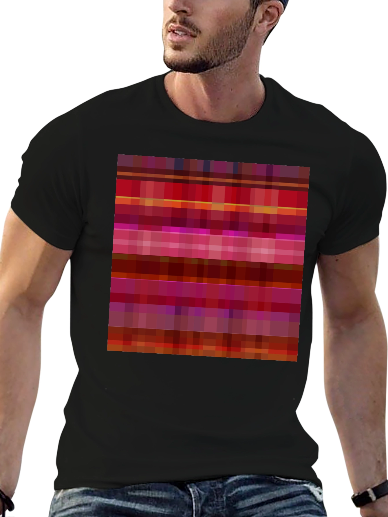 Camiseta Negra con Diseño Abstracto de Rayas