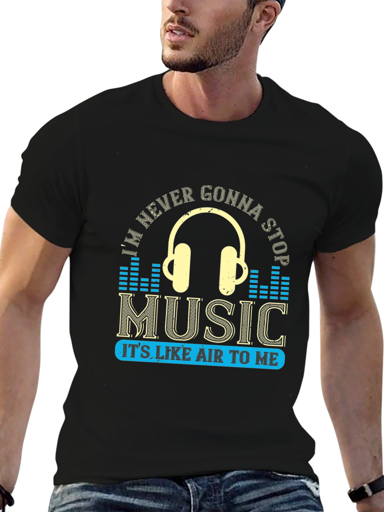 Camiseta Negra con Diseño de Música