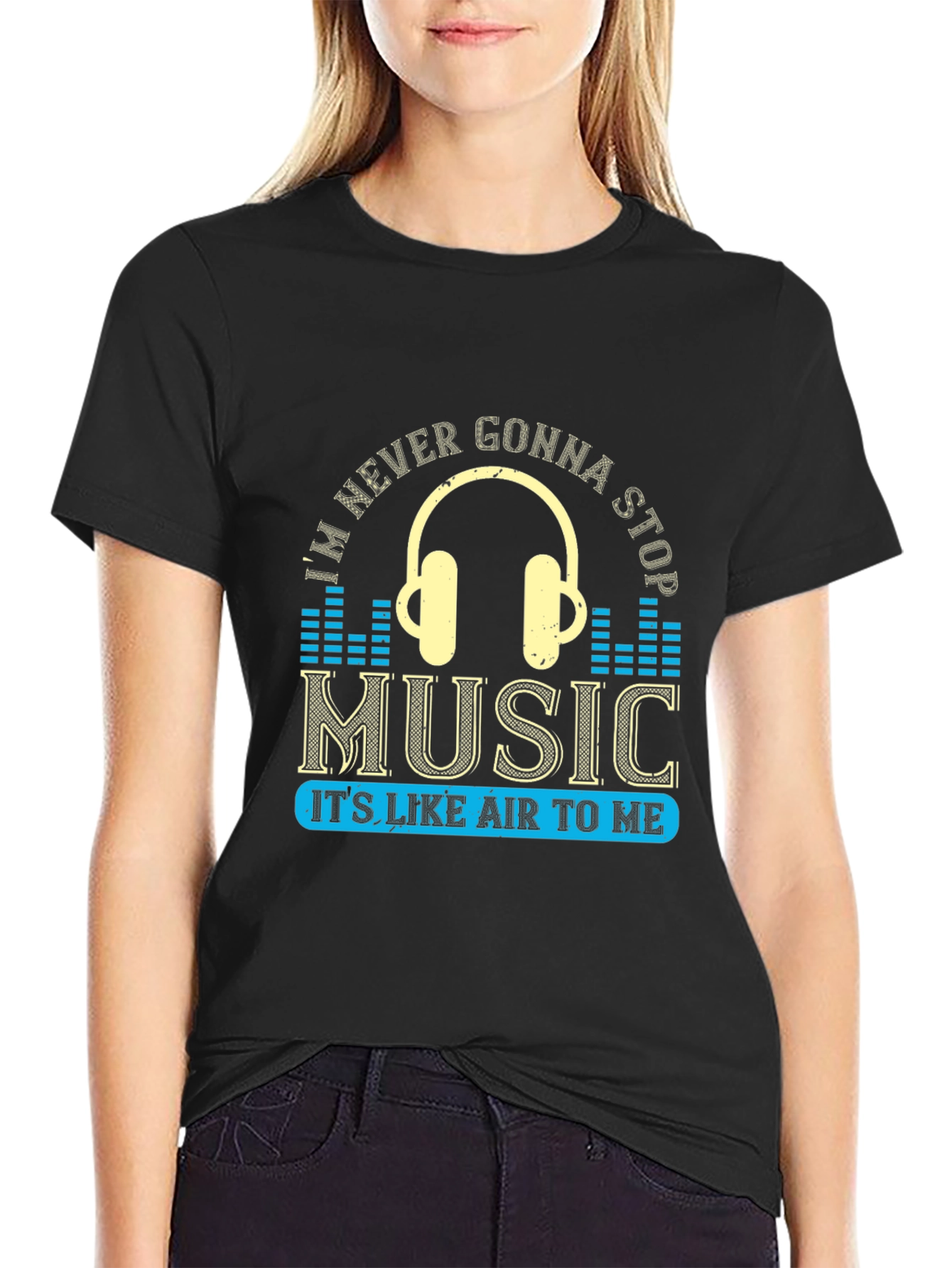 Camiseta Negra con Diseño de Música