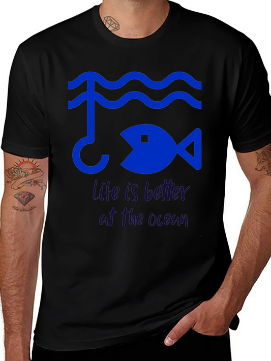 Camiseta Negra de Pesca Life is Better at the Ocean