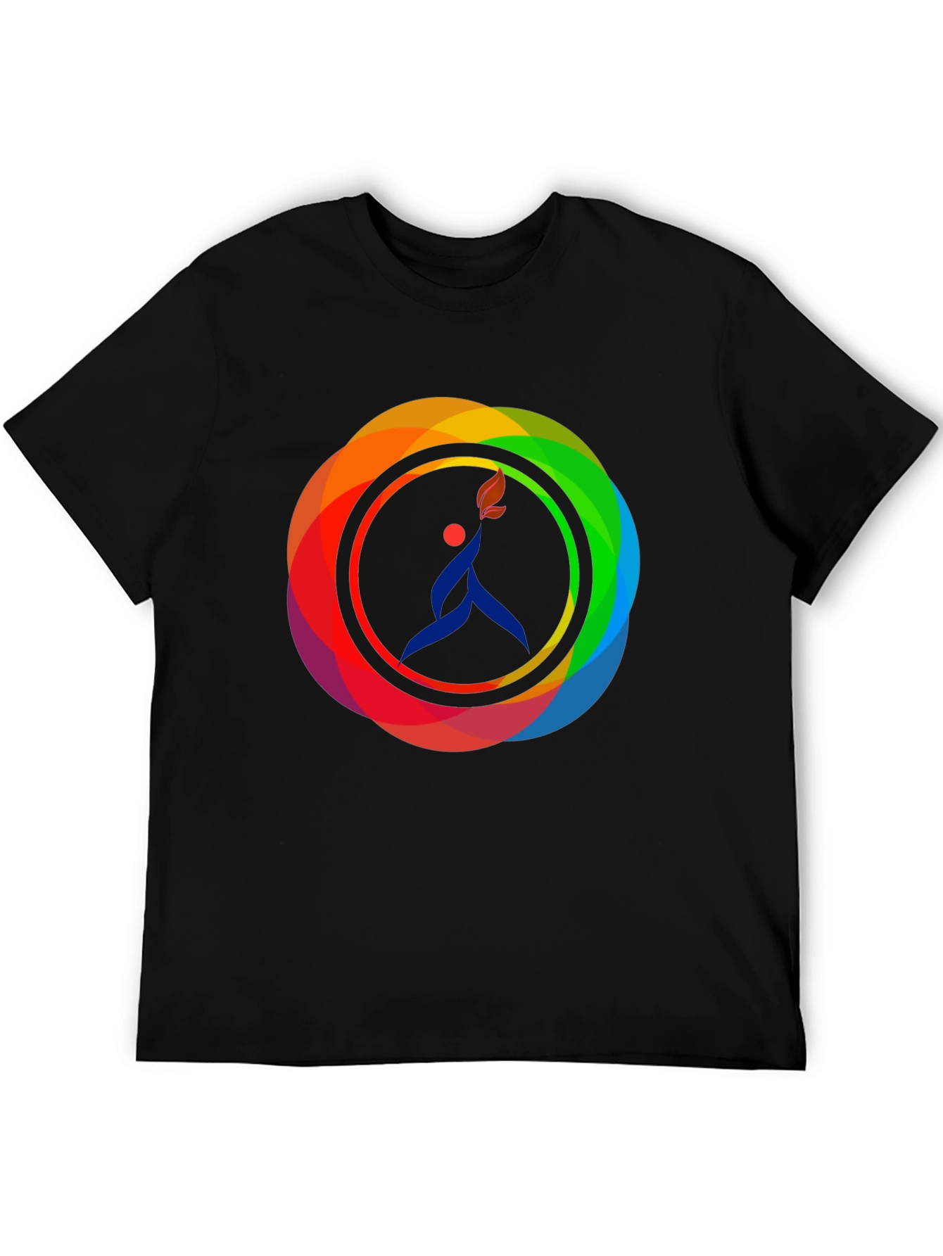Camiseta Negra con Diseño Circular de Arcoíris