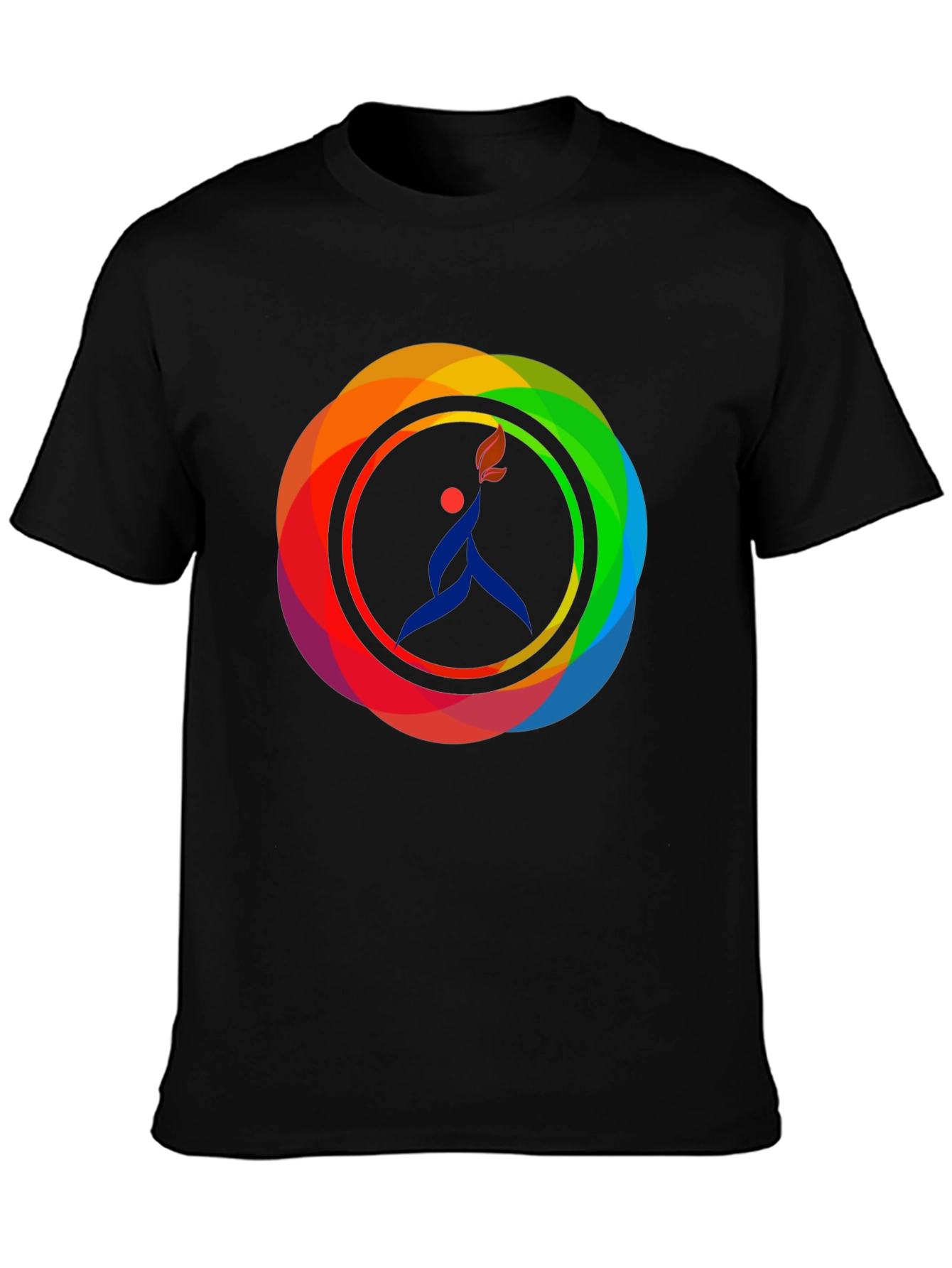 Camiseta Negra con Diseño Circular de Arcoíris