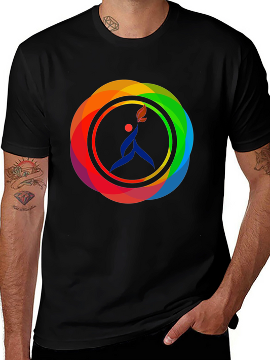 Camiseta Negra con Diseño Circular de Arcoíris
