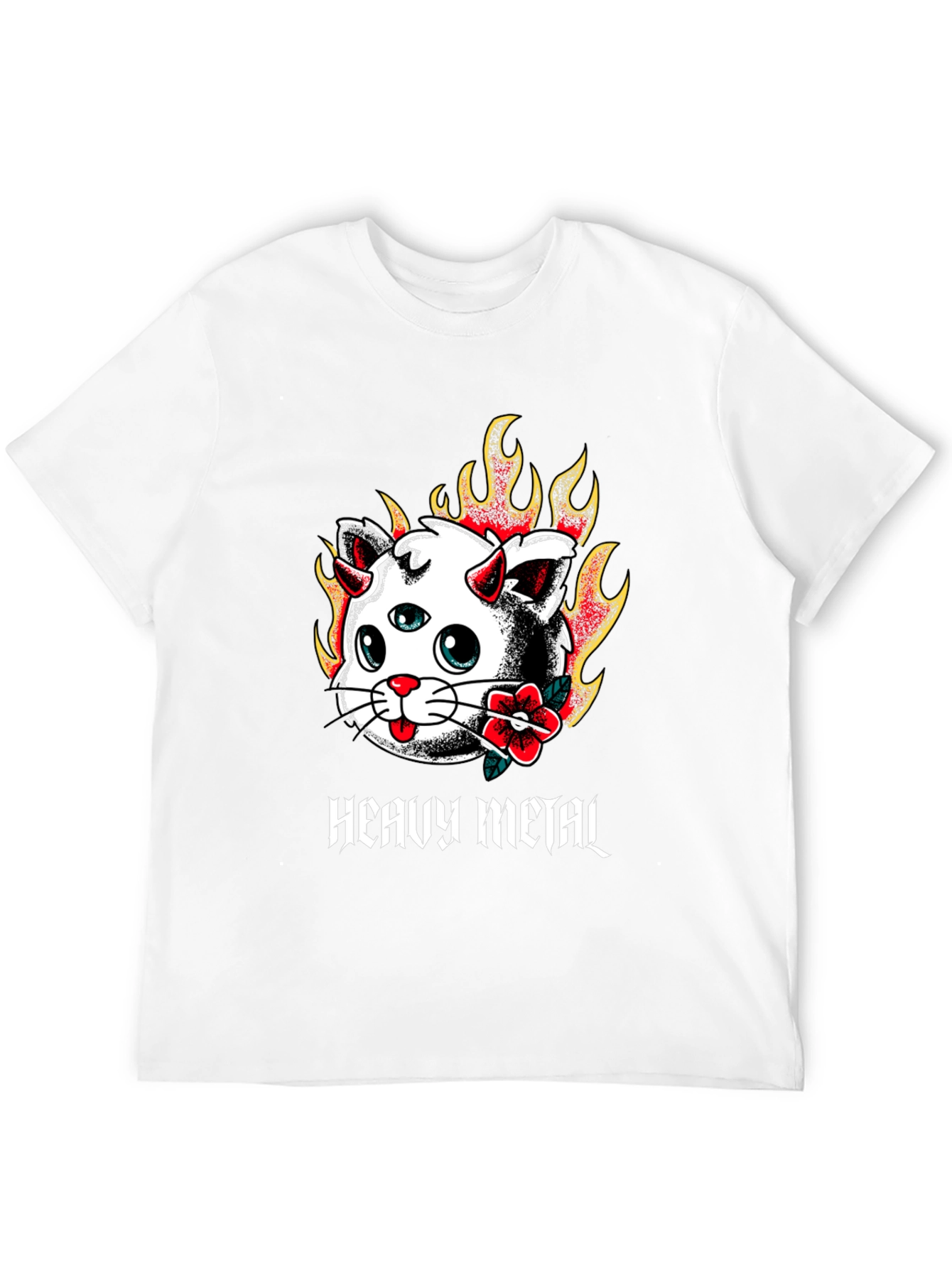 Camiseta Negra con Diseño Heavy Metal Cat