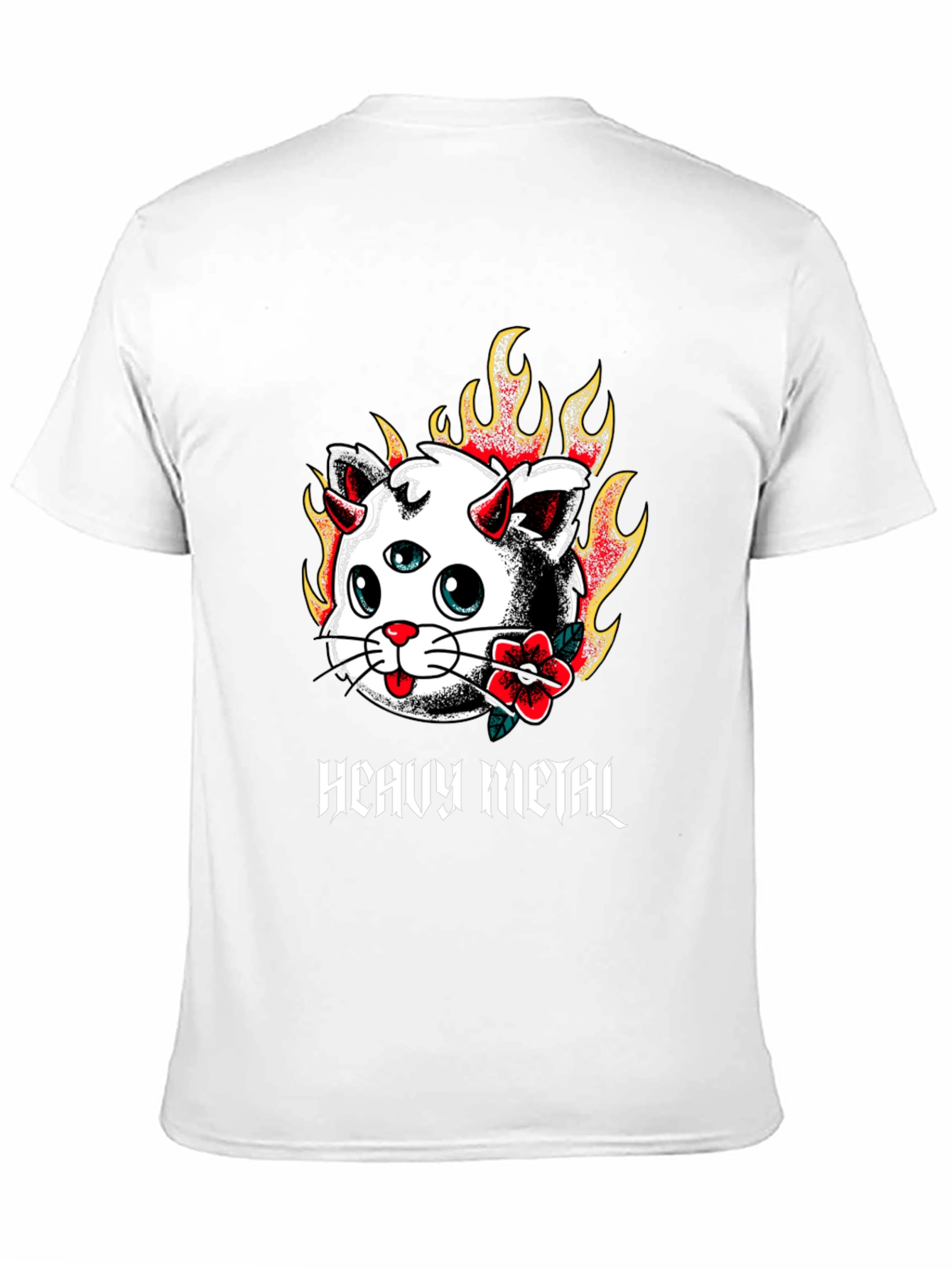 Camiseta Negra con Diseño Heavy Metal Cat