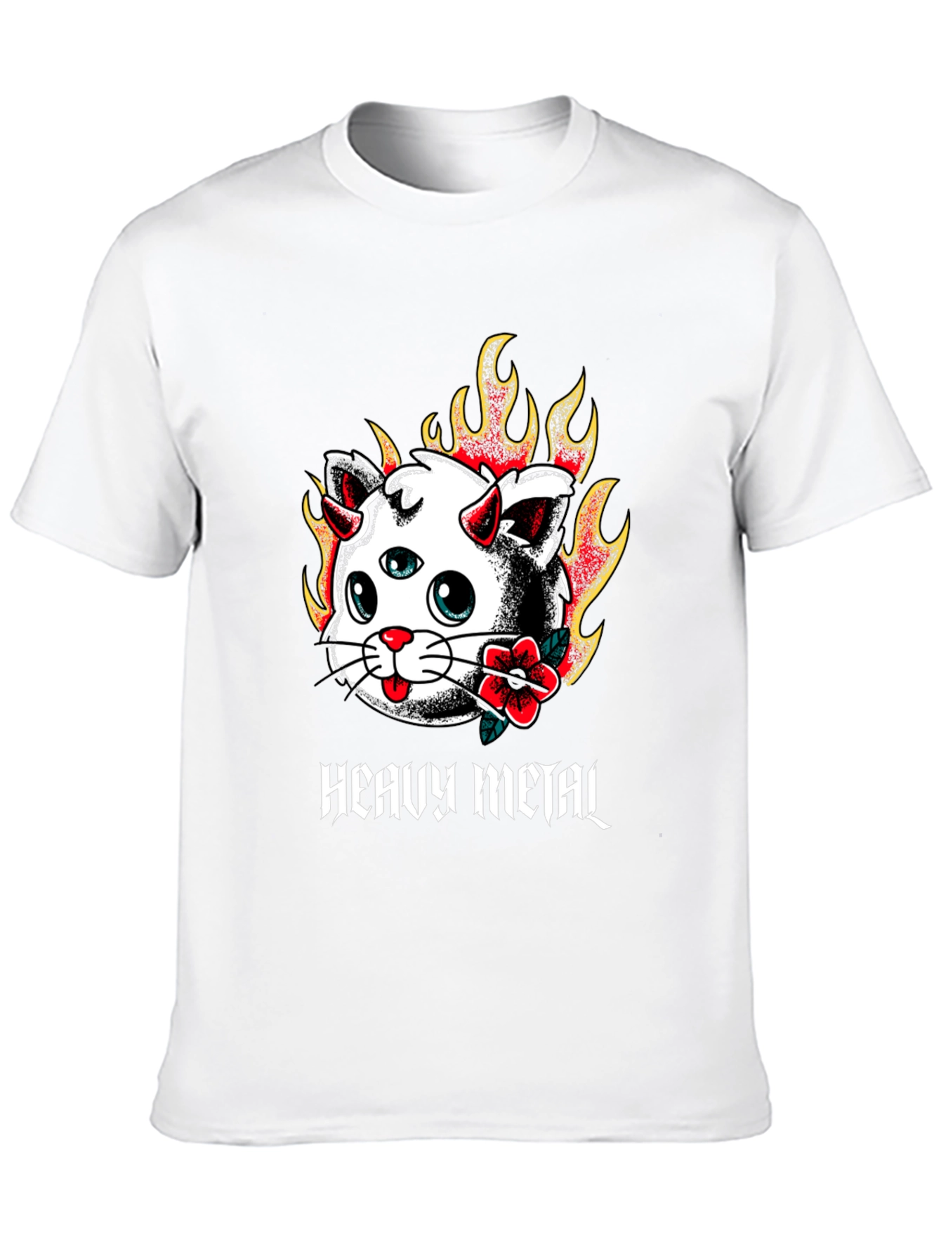 Camiseta Negra con Diseño Heavy Metal Cat