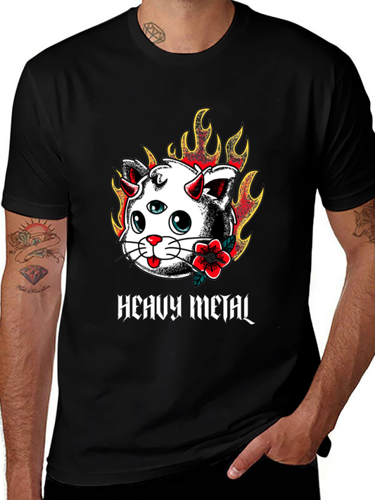 Camiseta Negra con Diseño Heavy Metal Cat