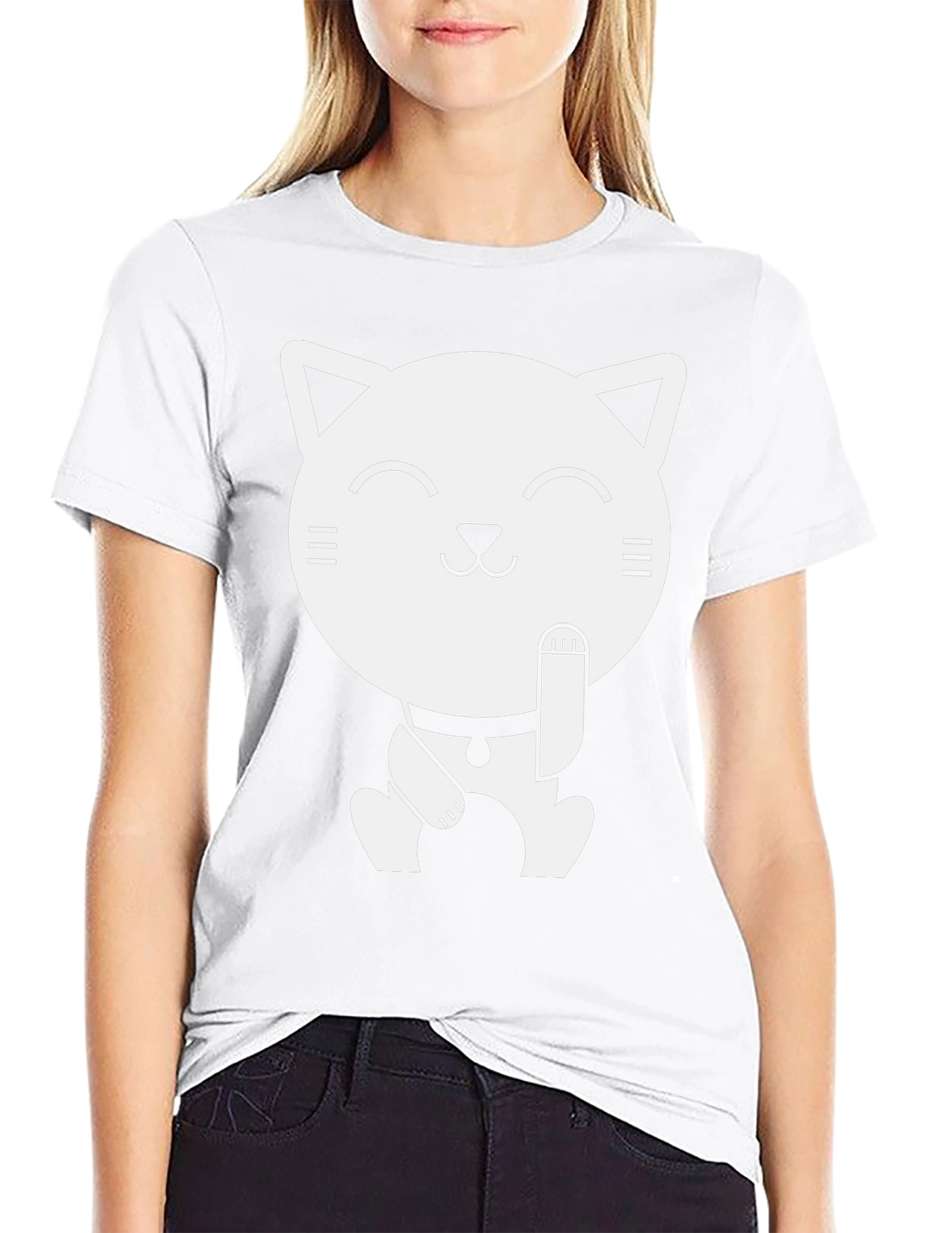 Camiseta Negra con Diseño de Gato Maneki Neko