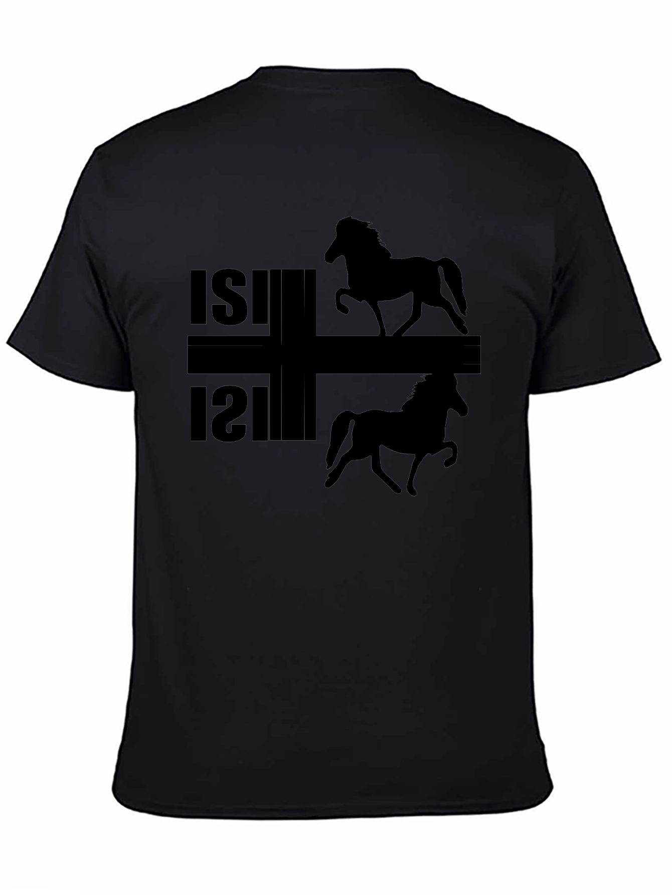 Camiseta Negra ISI con Silueta de Caballos