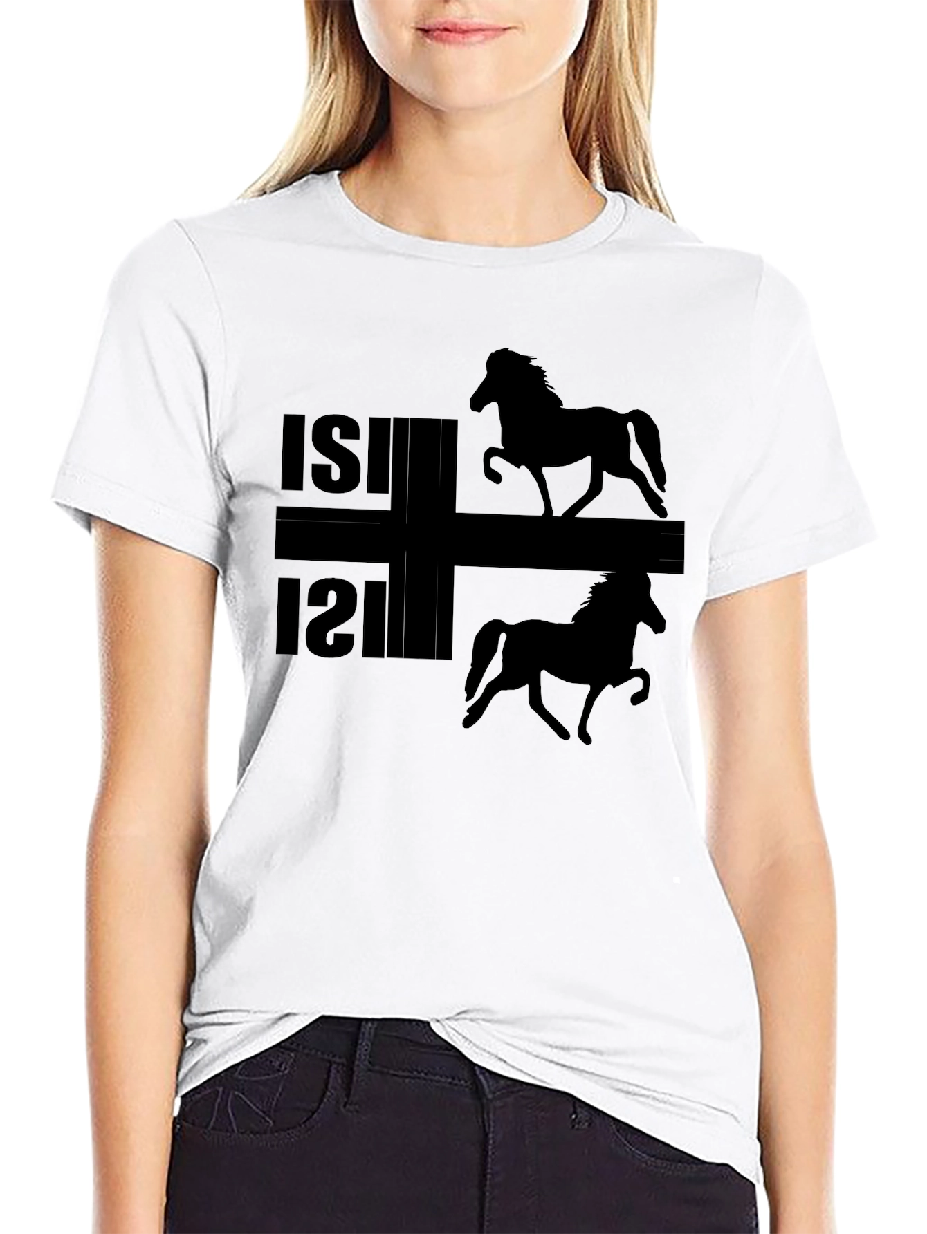 Camiseta Negra ISI con Silueta de Caballos