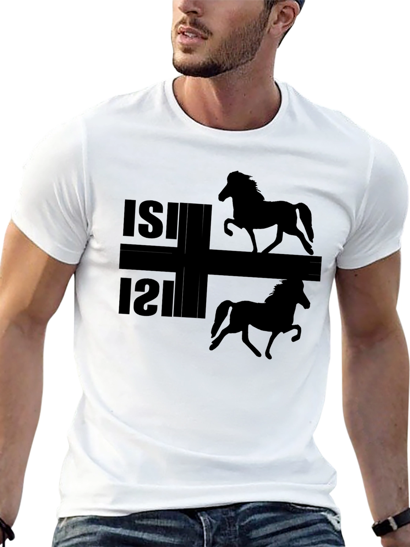 Camiseta Negra ISI con Silueta de Caballos