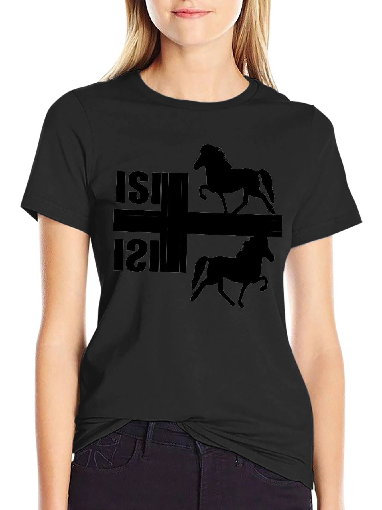 Camiseta Negra ISI con Silueta de Caballos