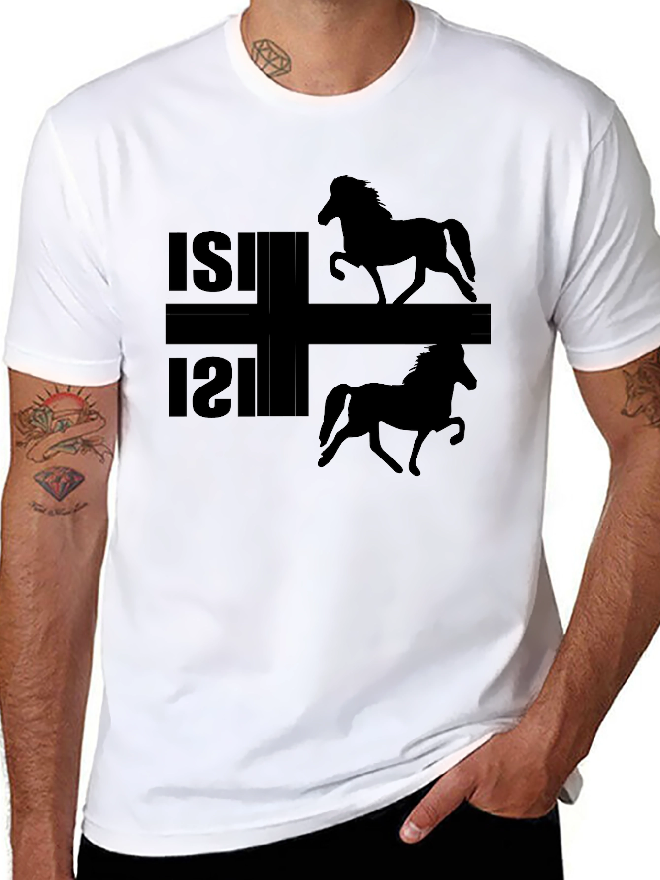 Camiseta Negra ISI con Silueta de Caballos