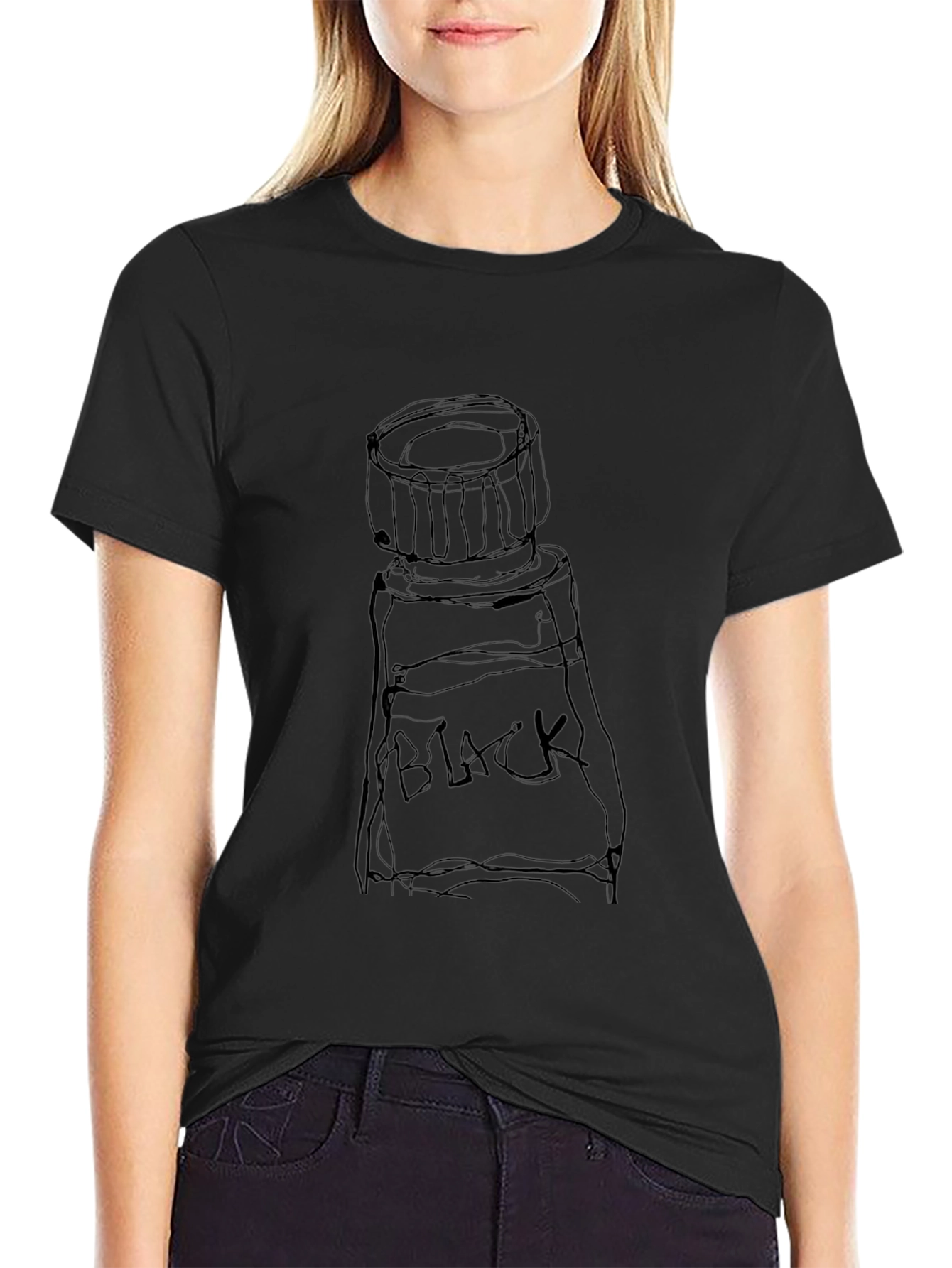 Camiseta Negra con Diseño de Tubo de Pintura Abstracto