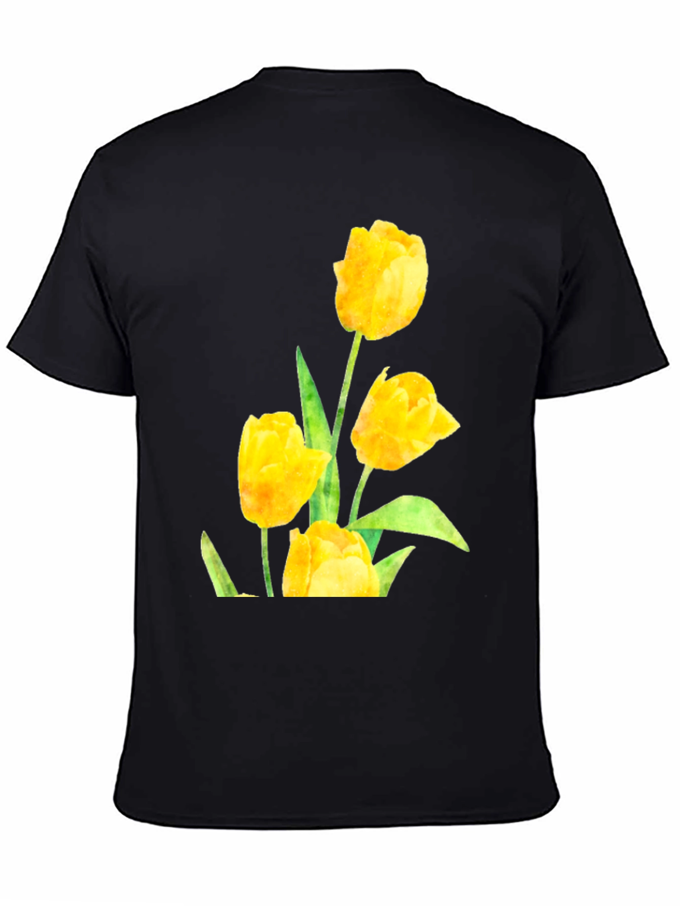 Camiseta Negra con Diseño de Tulipanes Amarillos