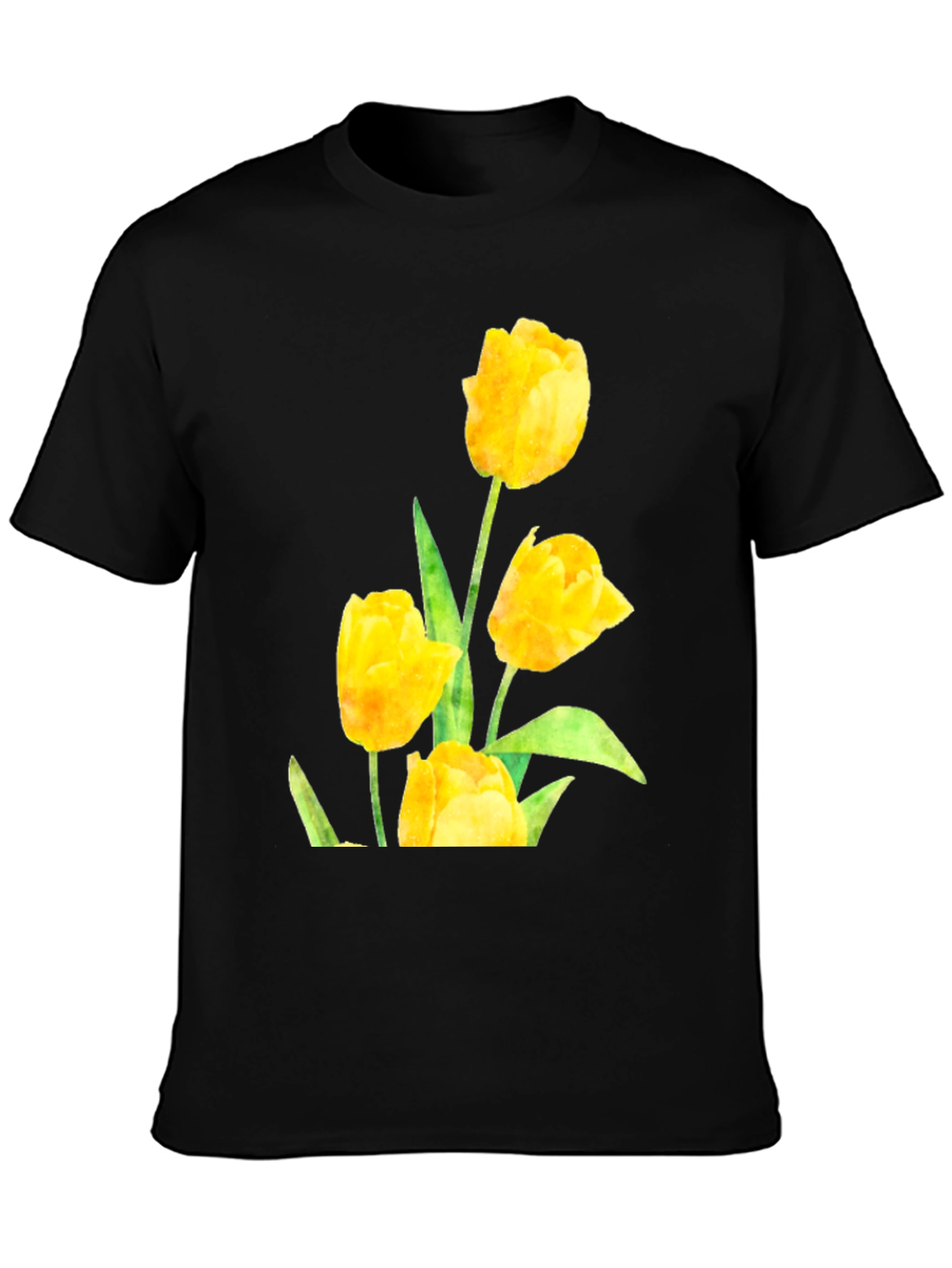 Camiseta Negra con Diseño de Tulipanes Amarillos