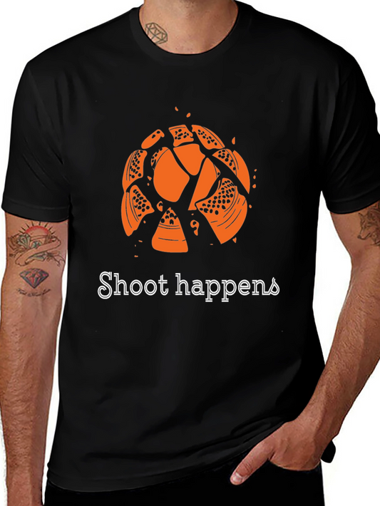 Camiseta Negra: Shoot Happens - Diseño de Tiro al Plato