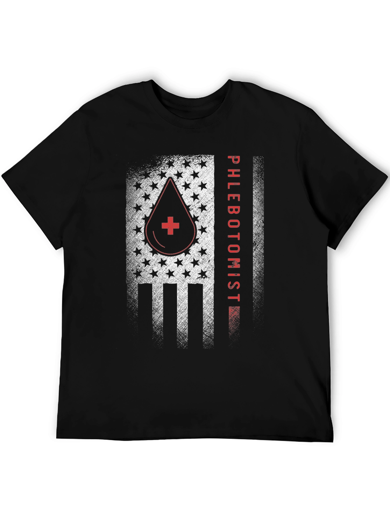 Camiseta Negra Phlebotomist Diseño Bandera USA
