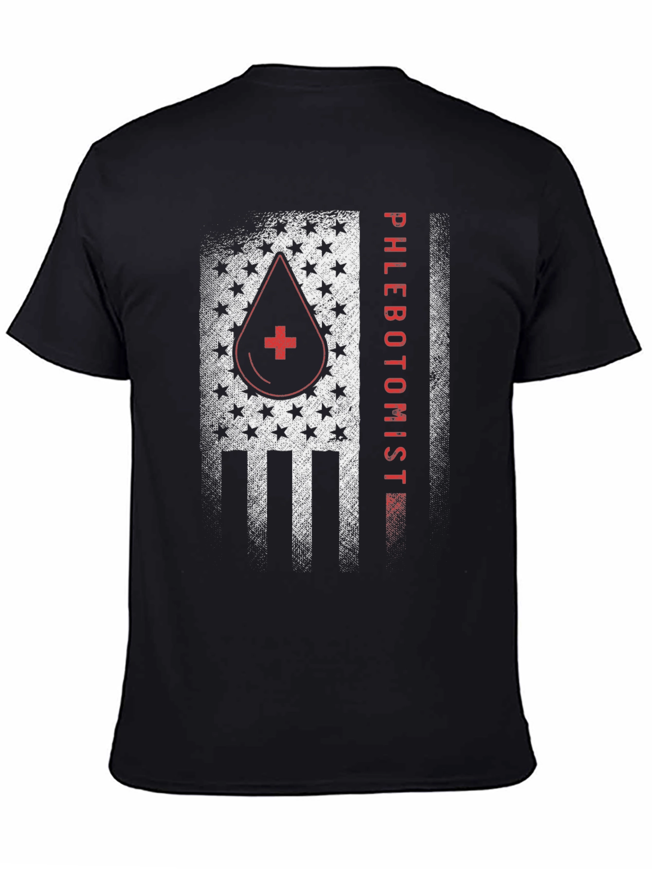 Camiseta Negra Phlebotomist Diseño Bandera USA
