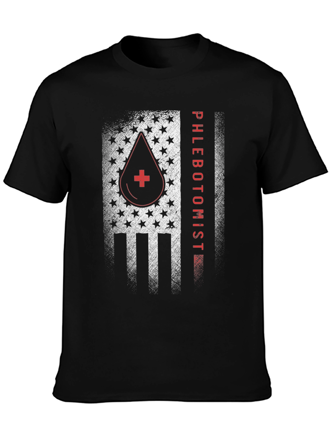 Camiseta Negra Phlebotomist Diseño Bandera USA