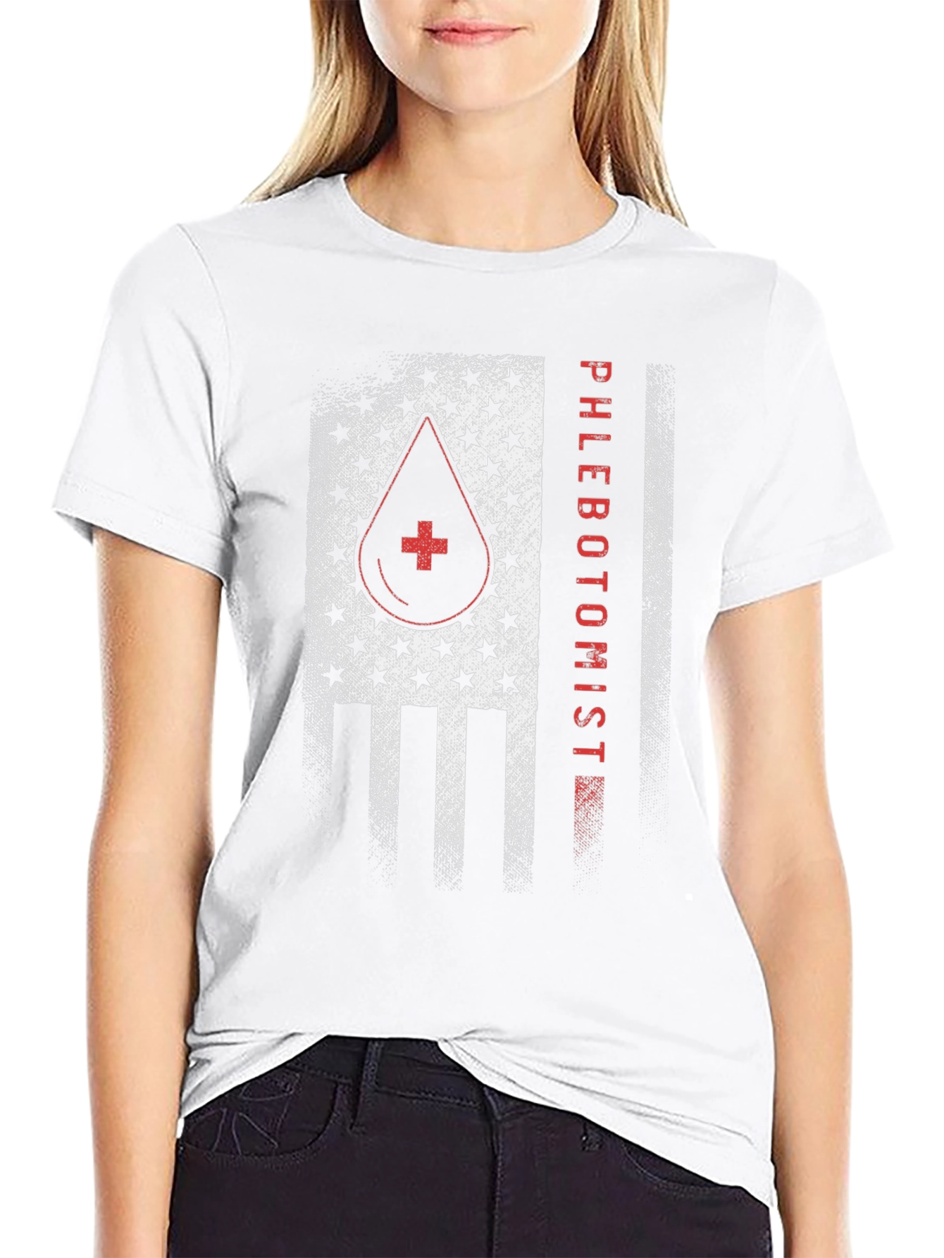 Camiseta Negra Phlebotomist Diseño Bandera USA