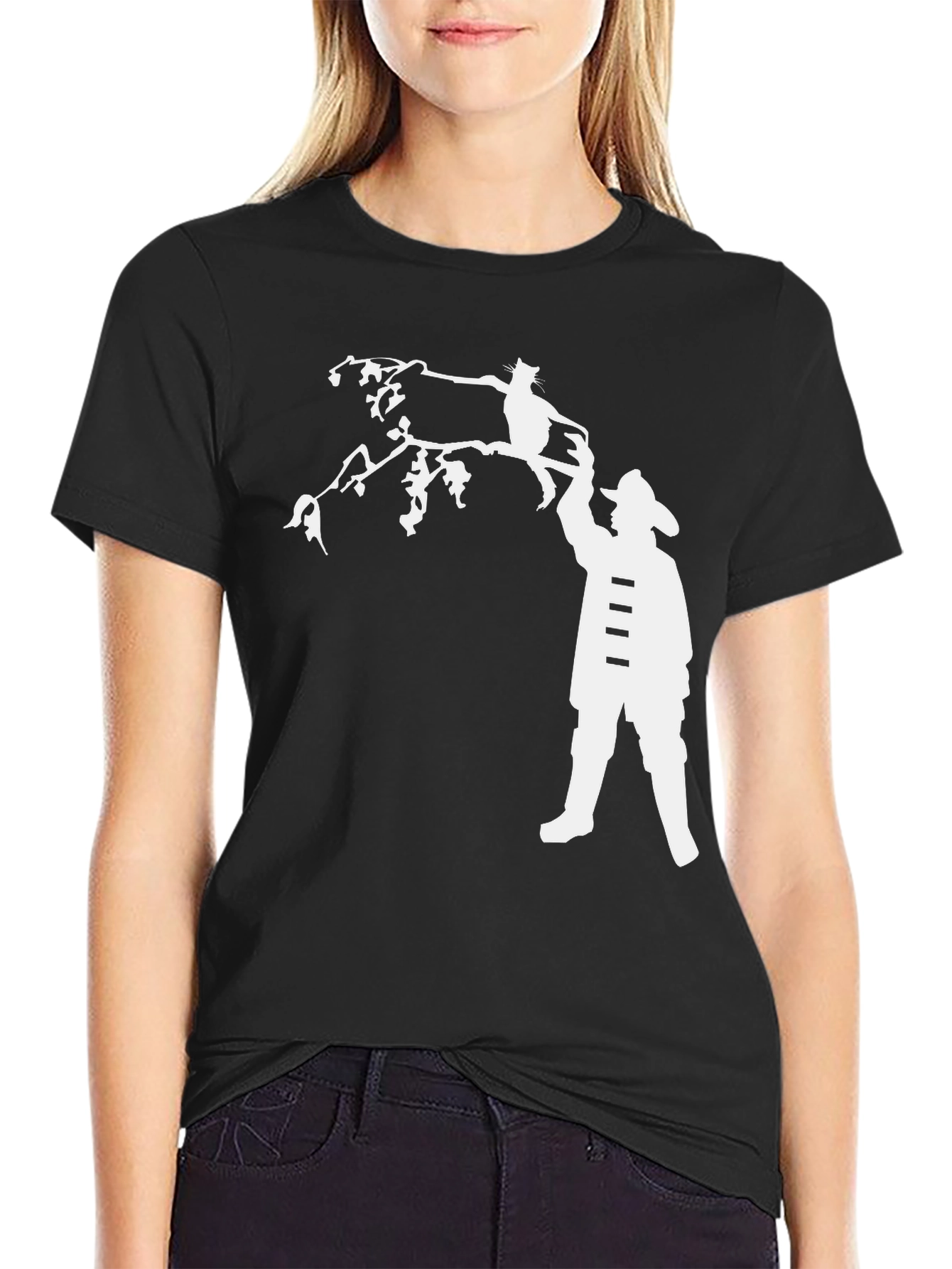 Camiseta Negra Rescate de Gato Bombero