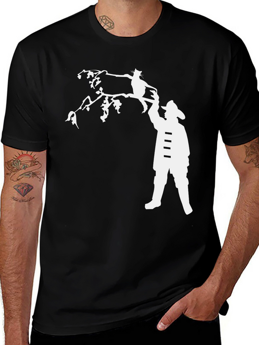 Camiseta Negra Rescate de Gato Bombero