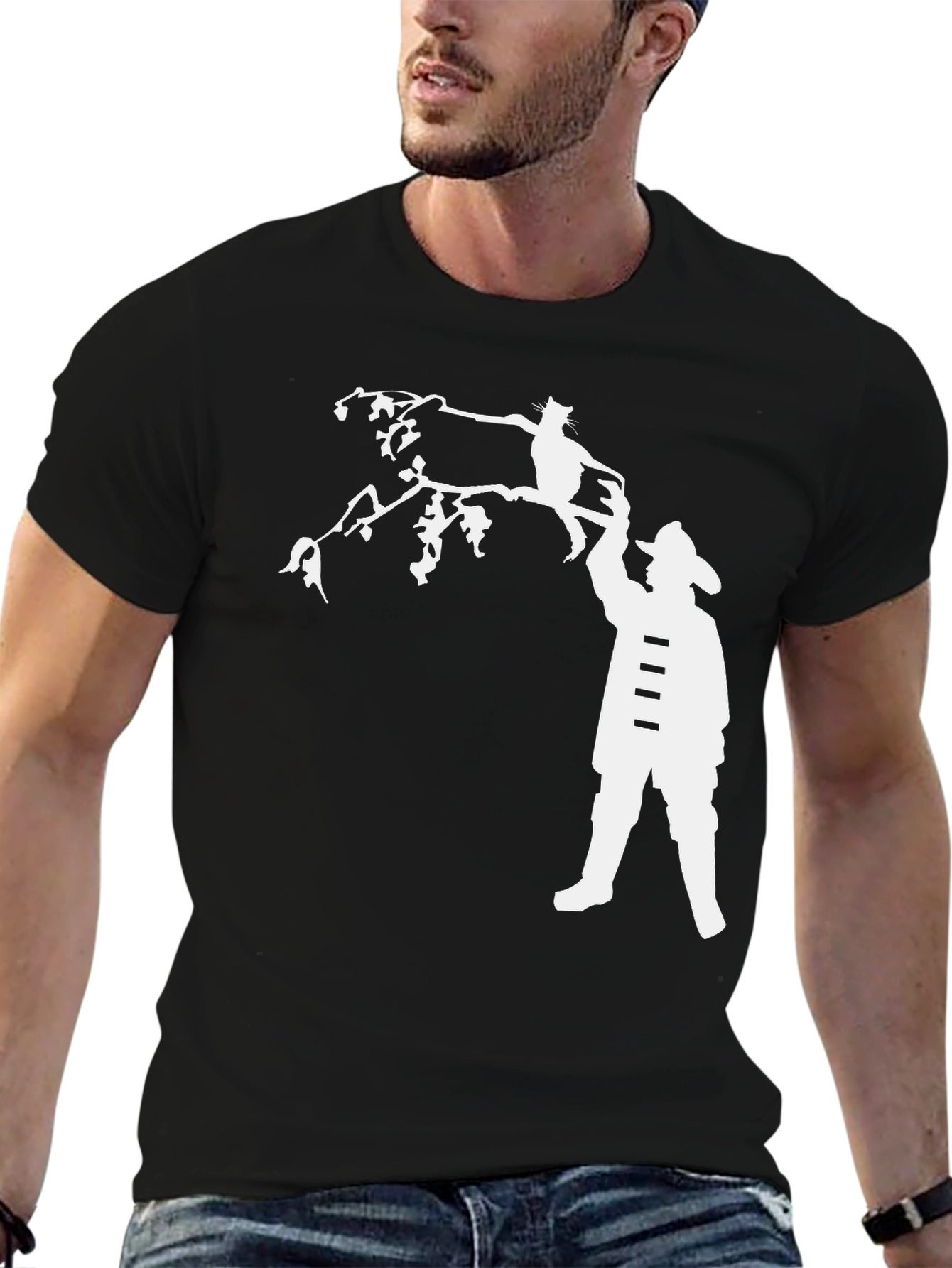 Camiseta Negra Rescate de Gato Bombero