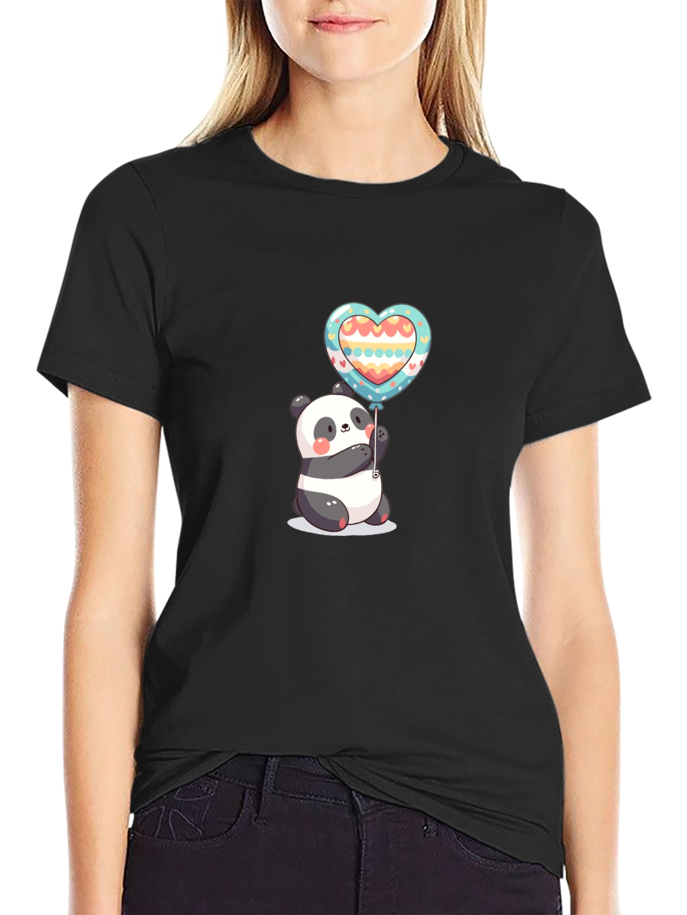 Camiseta Negra Panda Corazón