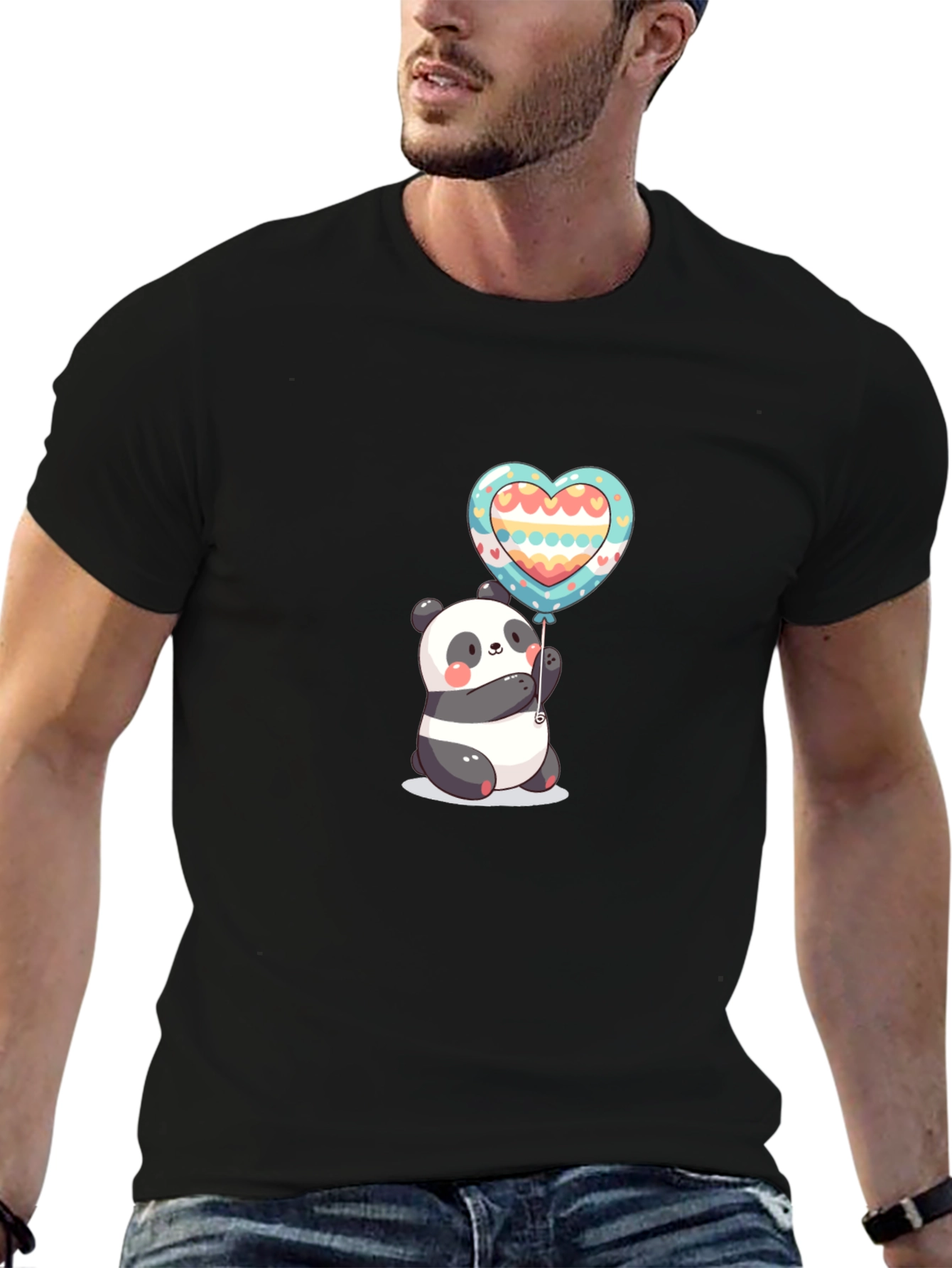 Camiseta Negra Panda Corazón