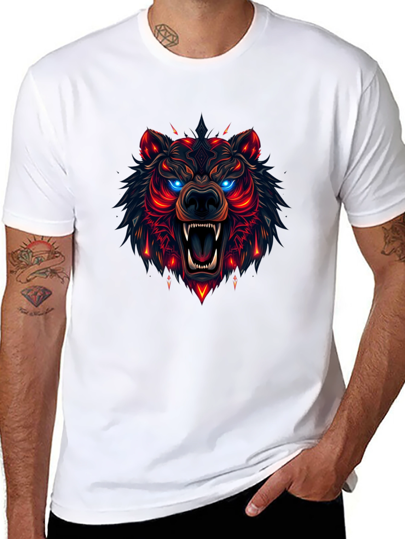 Camiseta Negra con Diseño de Oso Neón