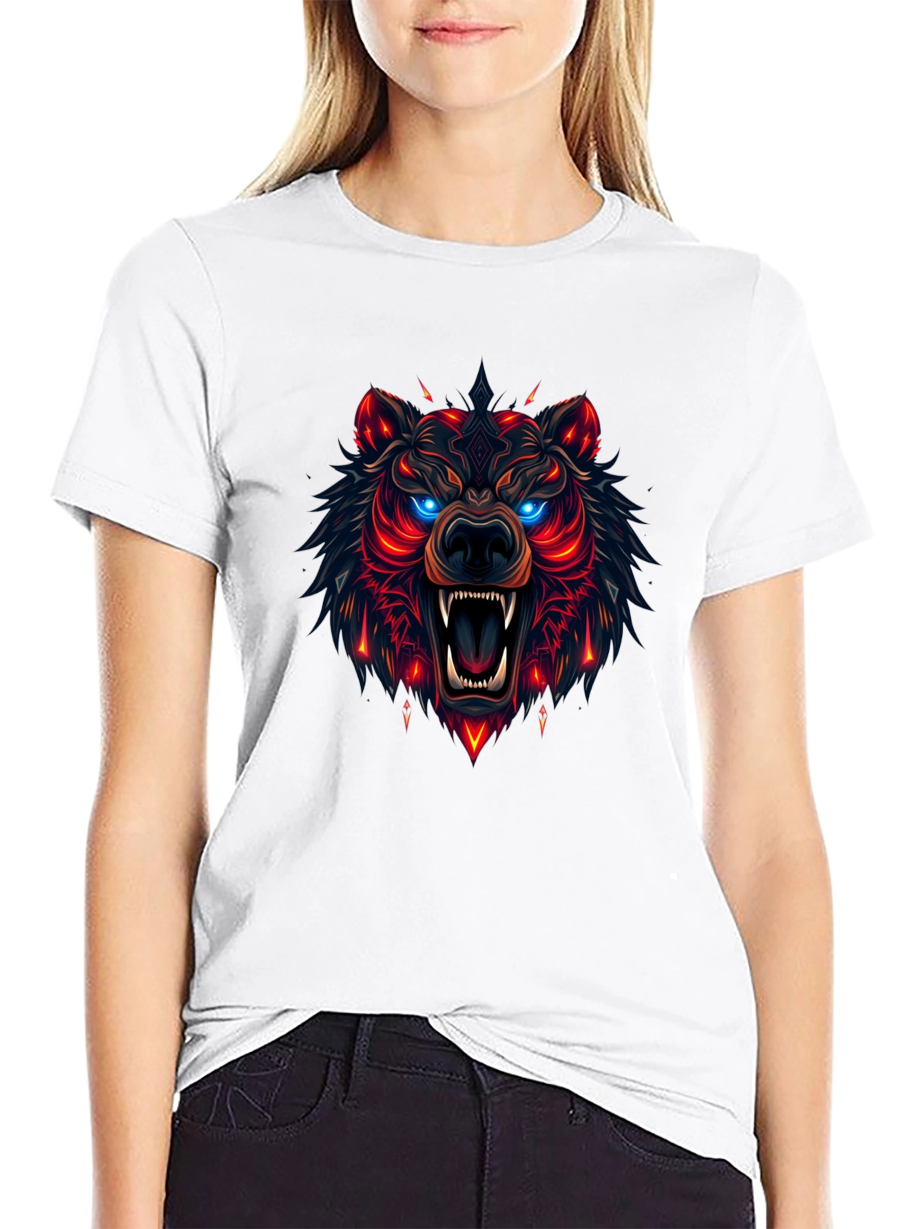 Camiseta Negra con Diseño de Oso Neón