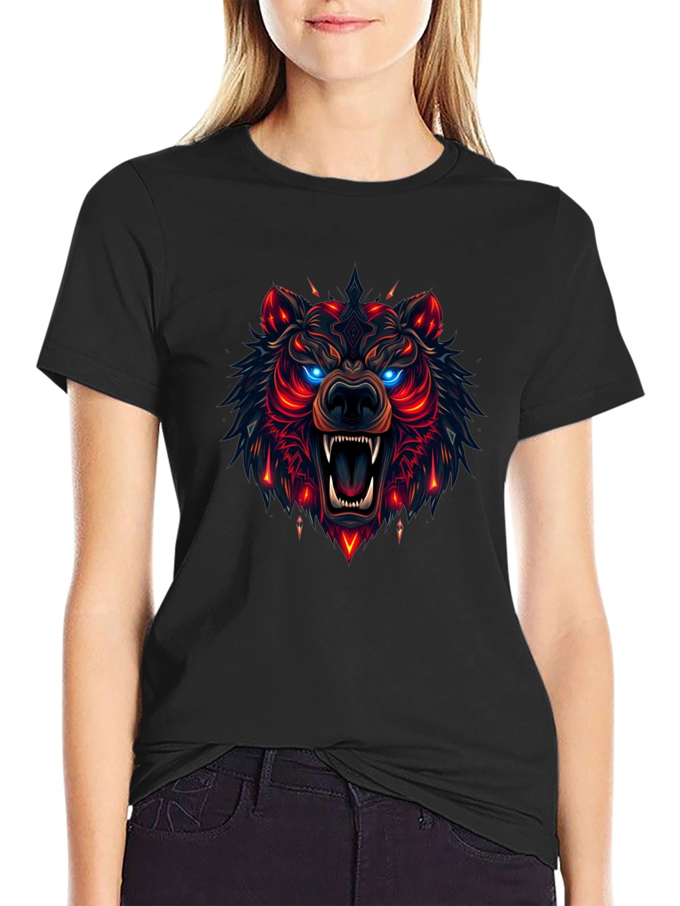 Camiseta Negra con Diseño de Oso Neón