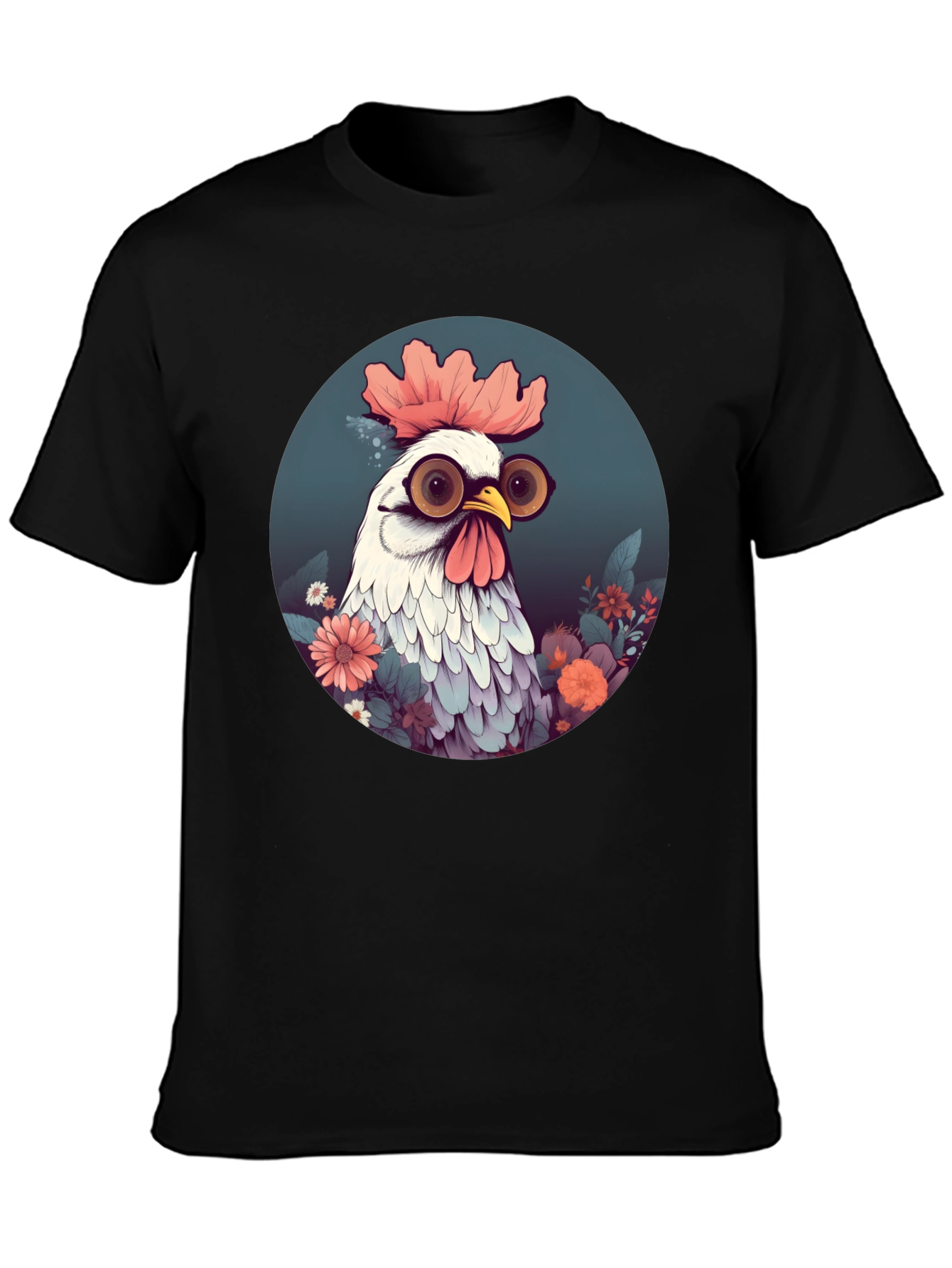 Camiseta Negra con Diseño de Pollo Divertido