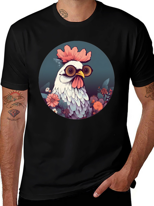 Camiseta Negra con Diseño de Pollo Divertido