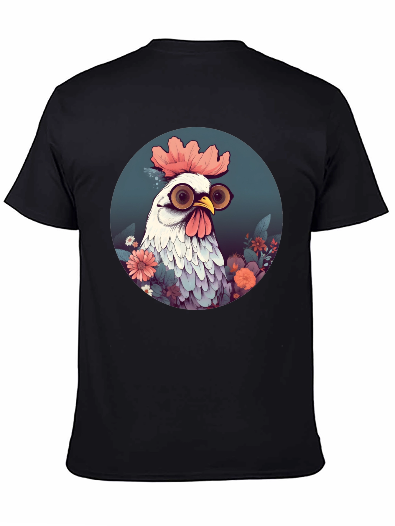 Camiseta Negra con Diseño de Pollo Divertido