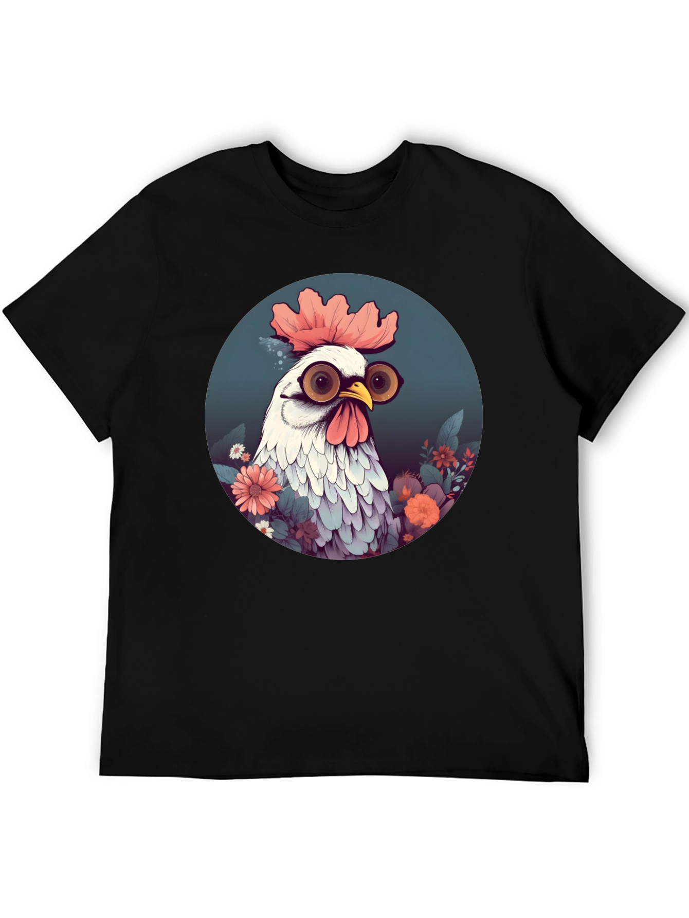 Camiseta Negra con Diseño de Pollo Divertido