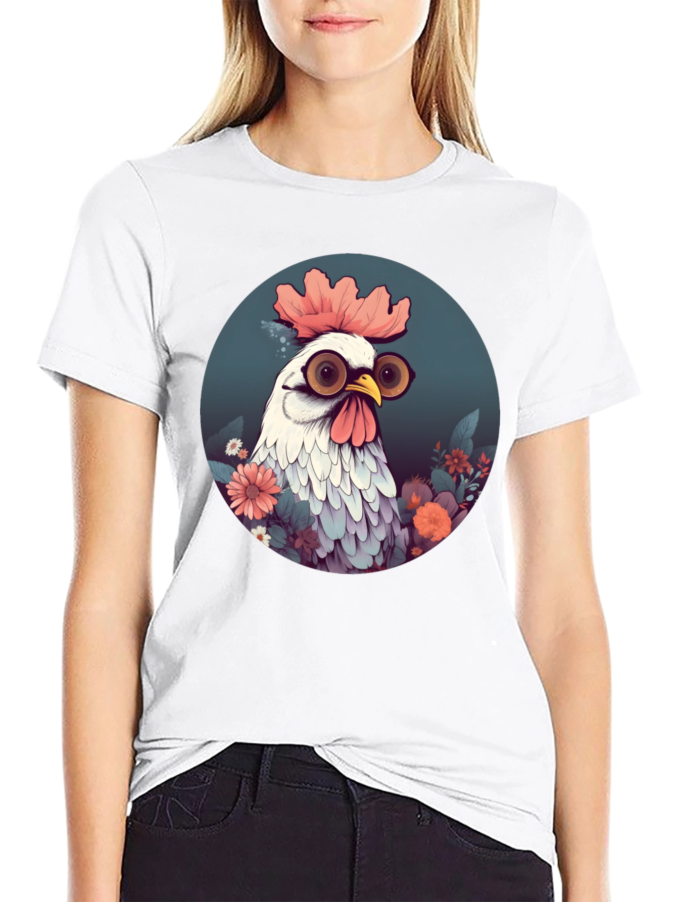 Camiseta Negra con Diseño de Pollo Divertido