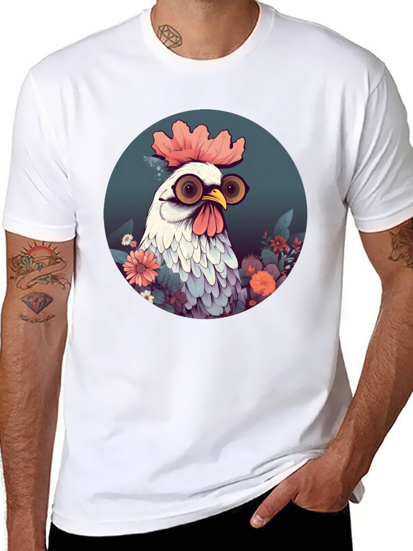 Camiseta Negra con Diseño de Pollo Divertido