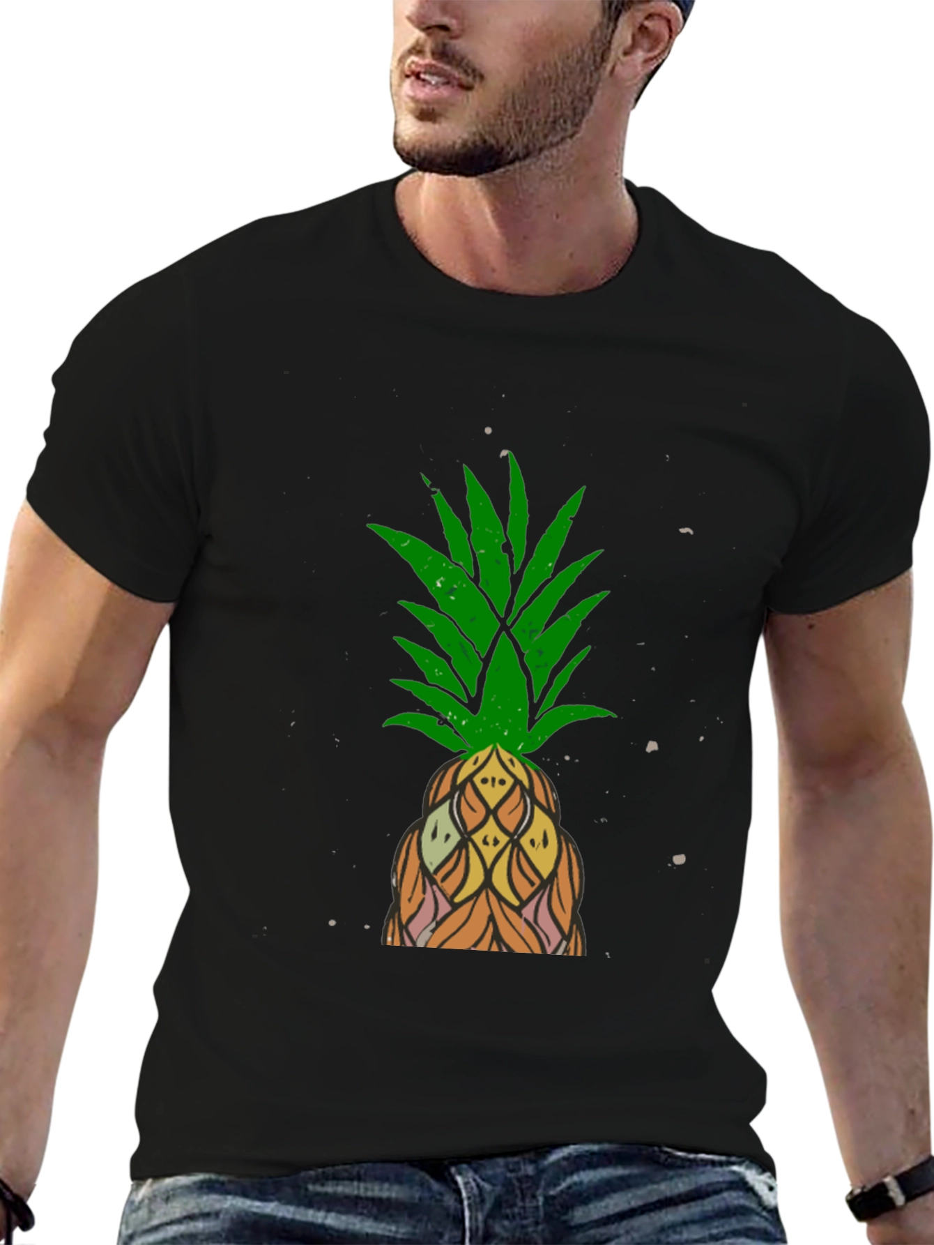 Camiseta Negra con Diseño de Piña Tropical