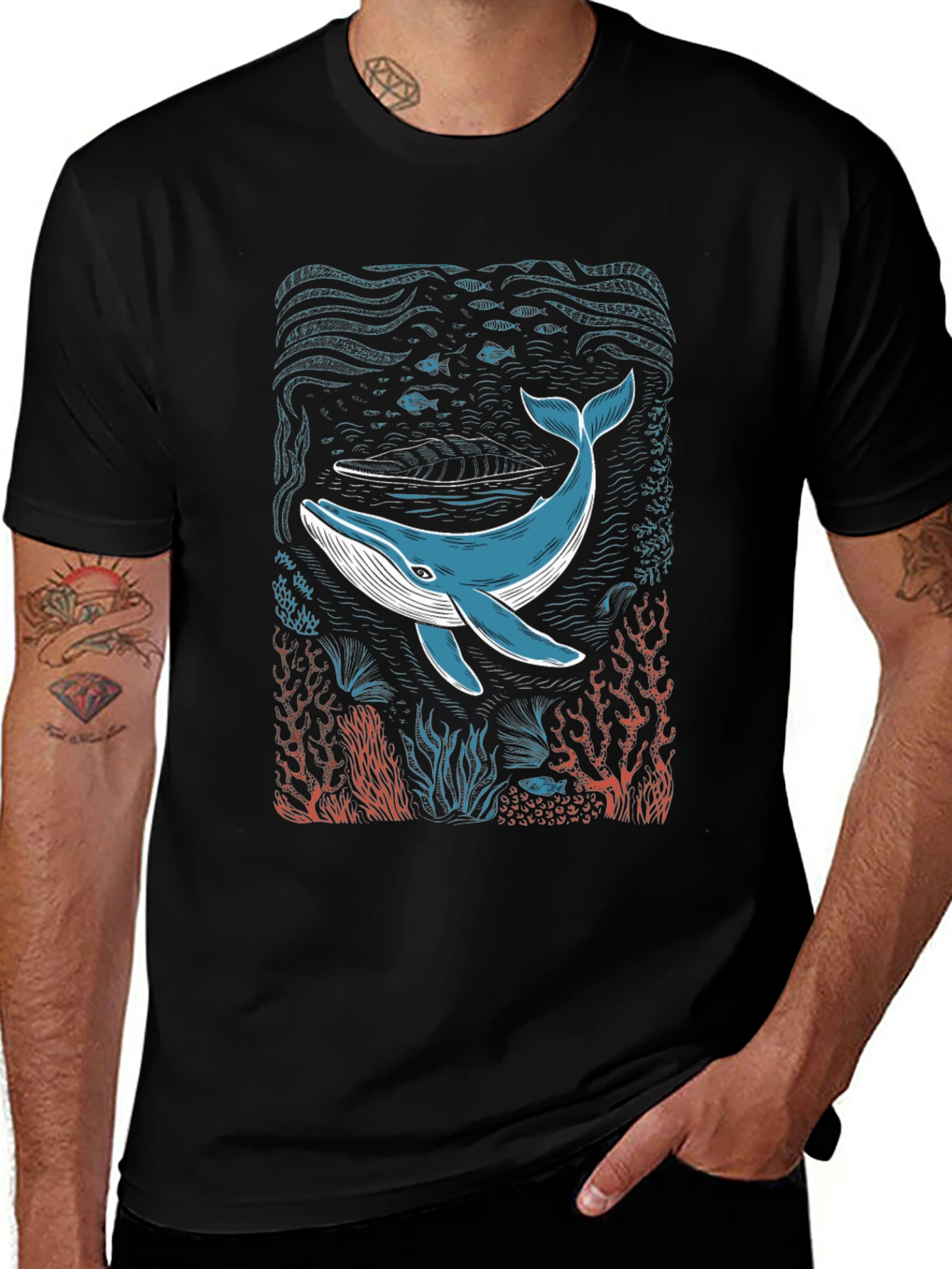 Camiseta Negra con Diseño de Ballena Marina