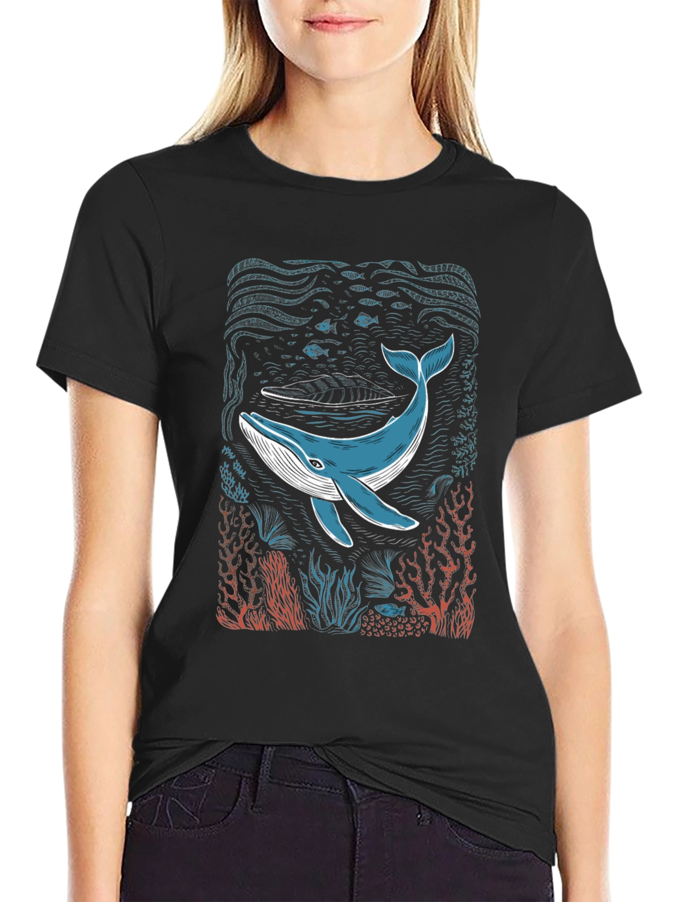 Camiseta Negra con Diseño de Ballena Marina