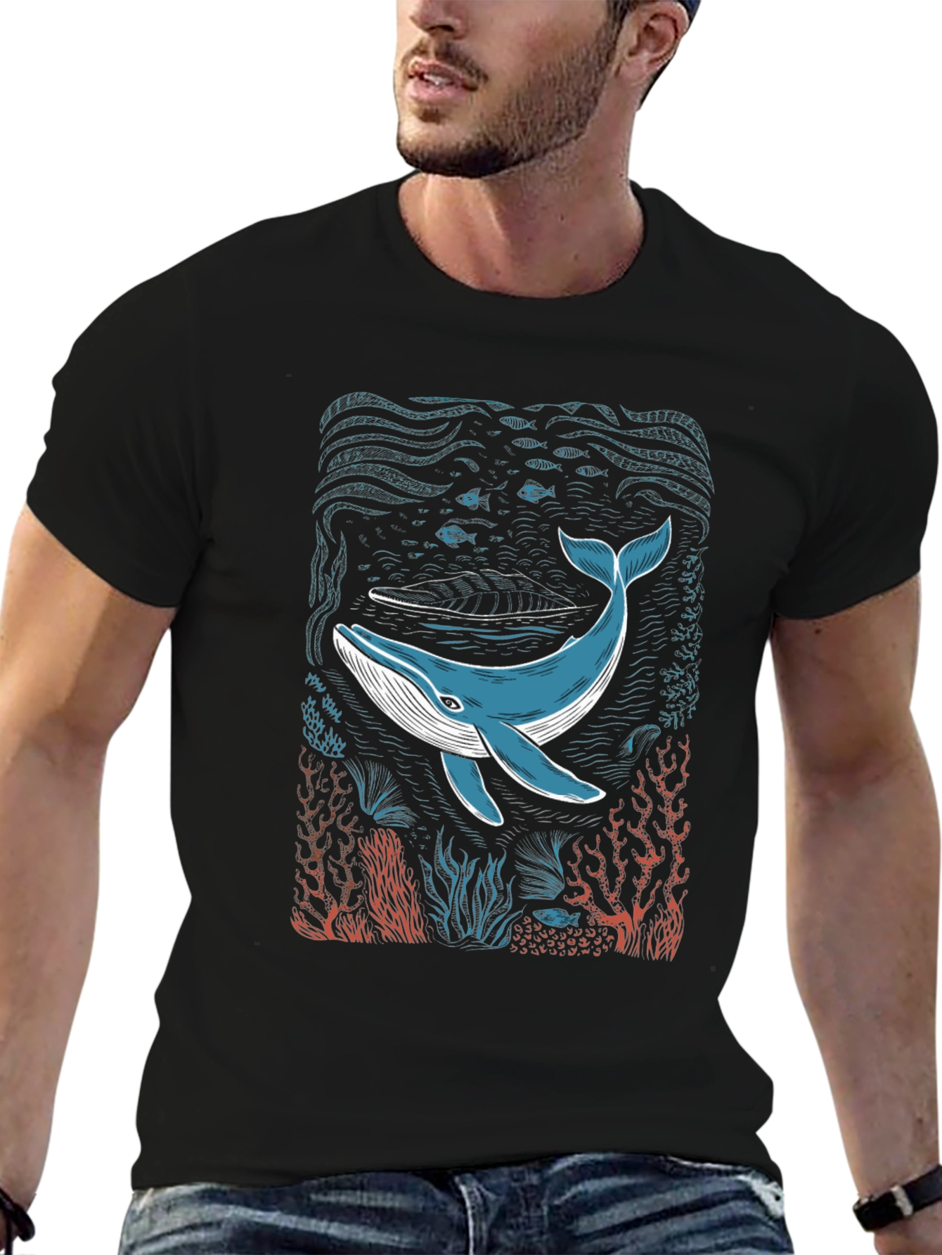 Camiseta Negra con Diseño de Ballena Marina