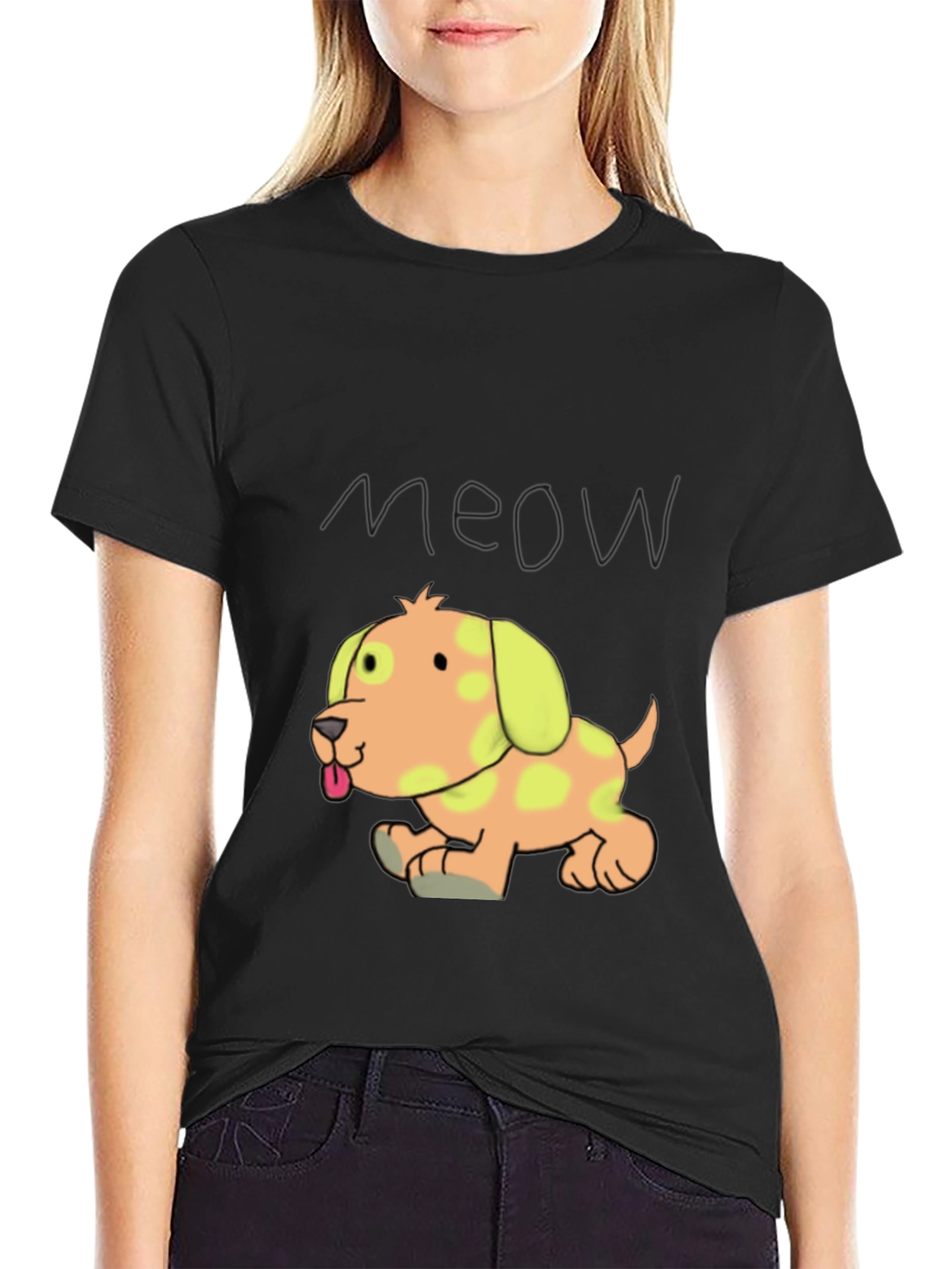 Camiseta Negra con Diseño de Cachorro Divertido