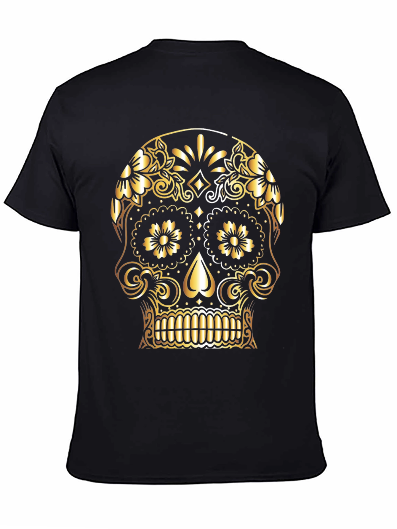 Camiseta Negra Calavera Dorada