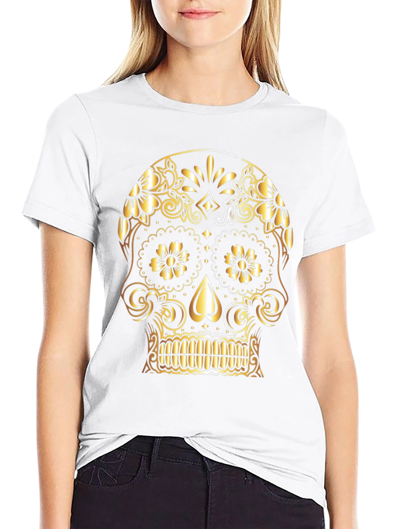 Camiseta Negra Calavera Dorada